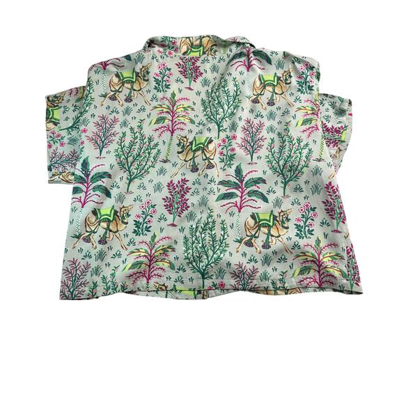 Print Fresh SET Green Camel Floral 100% Organic Cotton Pajama Long Sleeve Sz-XL - Picture 4 of 5